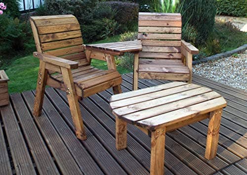Image of Charles Taylor Trading Hand Made 2 Seater Chunky Rustic Wooden Furniture Love Seat With Tray & Table