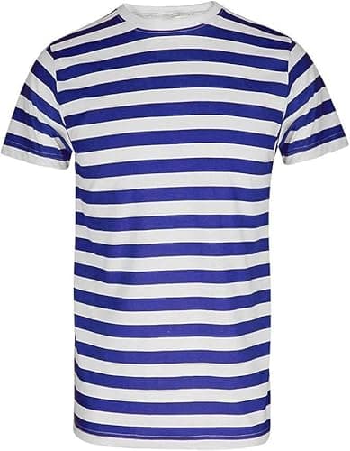 Image of FNA FASHIONS® Unisex Striped T-Shirts, Premium Cotton Blend T-Shirts (UK, Alpha, XL, Regular, Regular, Blue and White)