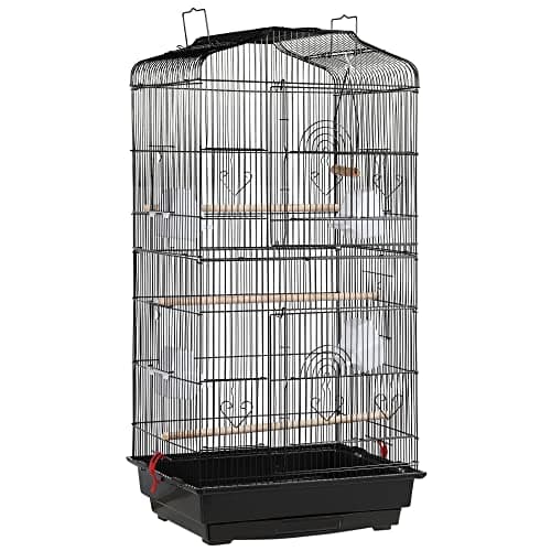 Image of costoffs 104cm Parrot Cage Metal Bird Cage Open Top Travel Cage for Budgie Canary Cockatiel Double Door Design Black