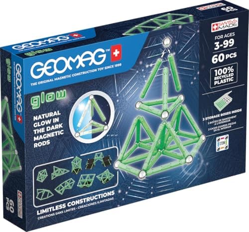 Image of Geomag, Glow in the dark, Magnetic Constructions With Glow Effect, 60-Piece Pack, 100% Recycled Plastic