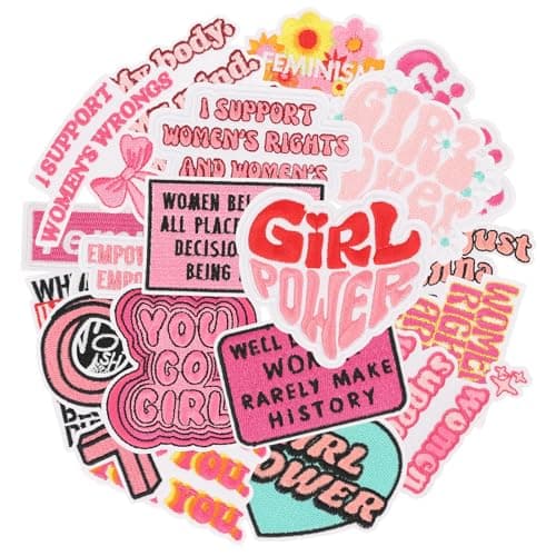 Image of 20 PCS Girl Power Embroidered Iron On Patches for Women,Inspirational Feminist Sew On Applique Patches for Clothes,Hats,Backpacks,Jackets,Jeans,Girly Embroidery DIY Crafts for Girl,Women