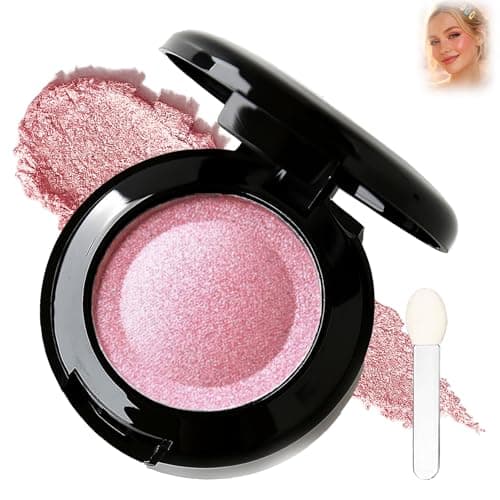 Image of Single Shimmer Pink Eyeshadow Pressed Powder - Waterproof Longwearing Blendable Eye Shadow with Built-in Mirror & Applicator, Smooth Cream-to-Powder Texture, High Pigment Pearl Finish(7#Pink Pearl)