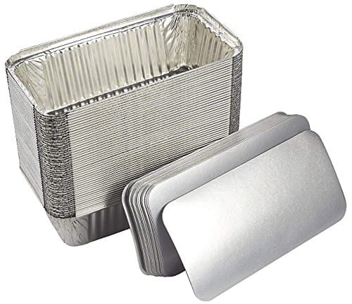 Image of Zuvo 50 Large Aluminium Disposable Reusable Foil Food Container with Lids, 600 milliliters, Silver