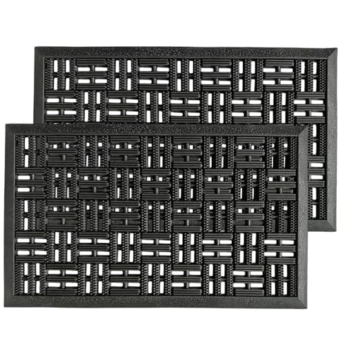 Image of EDS Rubber Door Mat Heavy Duty Non Slip Outdoor Mat Anti Fatigue Dirt Scraper Entrance Floor Mat for Back Door Patio Garden & Lawn 45 x 75 cm (PACK OF 2)