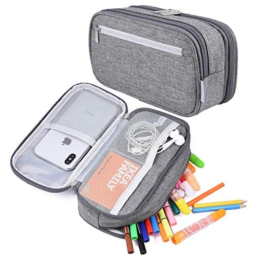 Image of YONZONE Large Pencil Case Big Capacity Pencil Cases for Boys Girls Teenage, High Storage Pencil Bag Pouch 3 Compartments School Office Stationary Organiser Holder Makeup Bag Adults Women Men, Grey