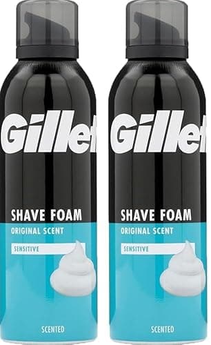 Image of 2 x 200ml Gillette Men’s Shaving Foam Mousse Sensitive Skin – Smooth Face & Body Shave with Soft Aftershave Feel | Gentle Moisturising Shaving Cream for Clean, Comfortable & Irritation-Free Grooming