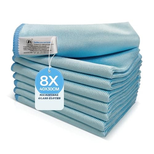 Image of Foyer Nuage 8Pcs Microfibre Glass Cleaning Cloth 290GSM, Lint Free Glass Cloth for Polishing Mirrors Stainless Steel, Windows, All-Purpose Microfiber Towels(Blue, 30 x 40 cm)
