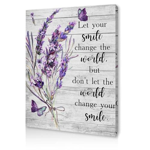 Image of Qiukoo Wall Art Framed Canvas with Quote – Lavender & Butterfly Print with Pre-Mounted Hooks, Inspirational Wall Art for Bedroom, Living Room, Hallway or Office Decor 12x16 Inch