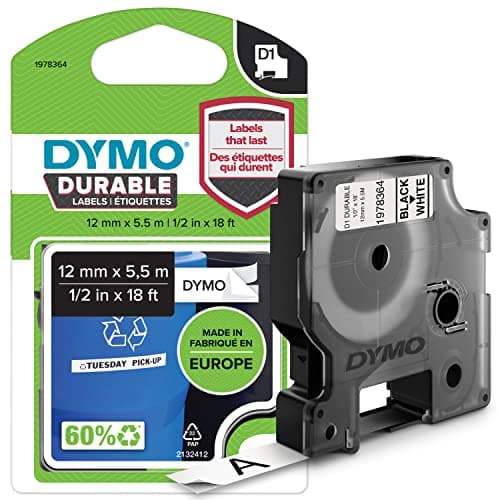Image of DYMO Authentic D1 Durable Labels | Black Print on White Tape | 12 mm x 5.5 m | High-Performance Label Tape for LabelManager Label Makers