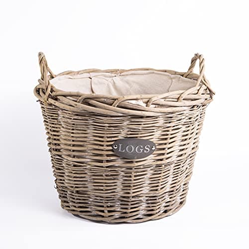 Image of Rustic Countryside Style Chunky Wicker Fireside Heavy Duty Log Baskets Kindling Wood Basket
