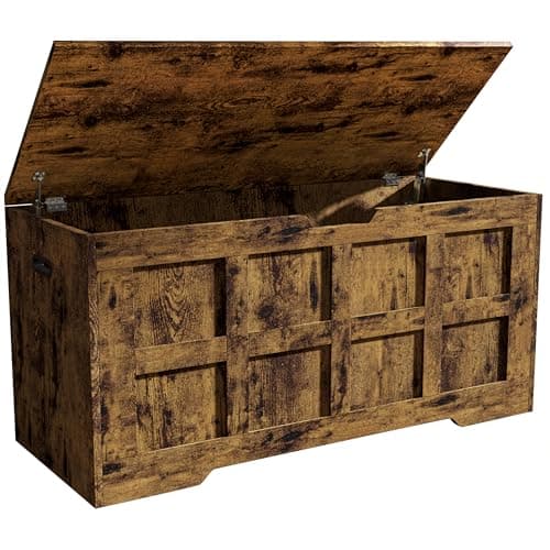 Image of Blisswood Toy Box, Wooden Storage Chest, Large Blanket Box with Lid & Safety Hinges, Storage Bench & Toy Storage Organizer for Kids, Boys & Girls, Baby Toybox for Bedroom Playroom Living Room – Rustic