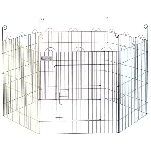 Image of PawHut Dog Playpen, Puppy Pen, Metal Rabbit Run, Pet Crate Fence w/Door, for Indoors and Outdoors, 60H x Φ120cm