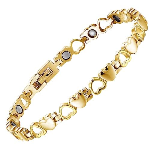 Image of BioMag Magnetic Bracelets for Women Titanium Steel with Strong Magnets Heart-Shaped Bracelet (Gold)