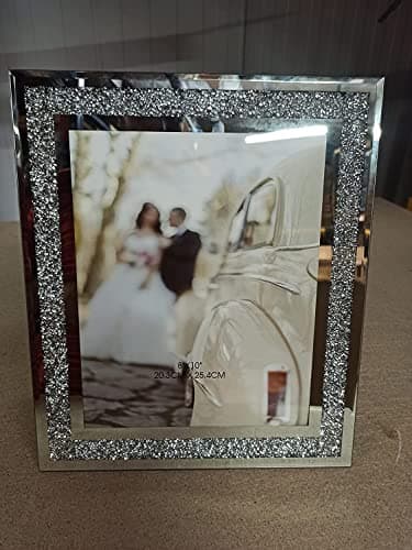 Image of DEENZ Crushed Crystals Photo Frame Silver Mirrored Crushed Jewel Crystal Diamante Picture Frame (8x10 inch)
