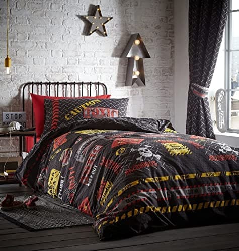 Image of Kids' Club Bedding Toxic Caution Glow in The Dark Reversible Duvet Cover Set Bedding Range Multi Single, Multicolor