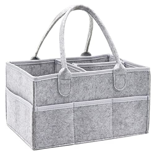 Image of Yueshop Luxury Nappy Caddy Organiser, Upgrade Sturdy Felt Newborn Diaper Caddy Nursery Portable Storage Wipe Bag Detachable Paste Dividers Nappy Caddy Basket Gift For Mum to Be(Upgrade- Grey)