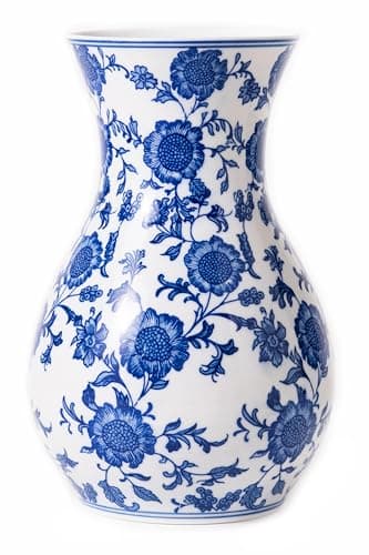 Image of GaLouRo Blue and White Vase, Blue Sunflower Pattern Vase, Chinoiserie Vase, Blue and White Ginger Jar Vase for Home Decor,Flower Vase, Blue and White Porcelain Décor,11" H