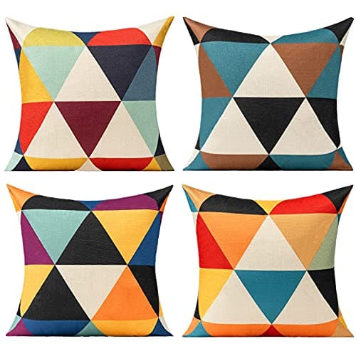 Image of All Smiles Cushion Covers 45 x 45 Outdoor Cushions Garden Decorative Pillows Home Decor for Couch Sofa Bedroom Living Room,Set of 4 Yellow Teal Blue Black Purple Red Colourful Triangle