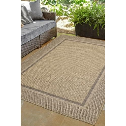 Image of Modern Style Rugs Summer Border Design Very Hardwearing Weather Resistant Latte Area Rug. Available for both Indoor Outdoor Usage, Patio, Garden, Living Room, Dining Room Runner - 200x290cm