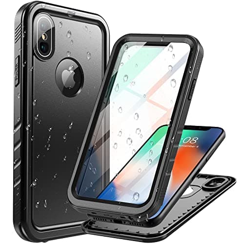 Image of Cozycase TOP Military Shockproof IP68 Waterproof Case for iPhone X/XS Heavy Duty 360 Full Body With Screen Camera Protector Double Dustproof Hard Tough Protective X XS Front Back Cover Black