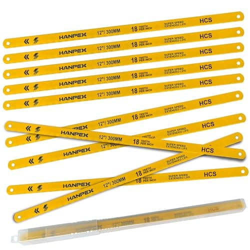 Image of Hanpex 300mm Hacksaw Replacement Blades (10 Pack) High Speed 18 TPI - 12" Length Hack Saw Blade - High Carbon Steel (HCS) Cutting Blades