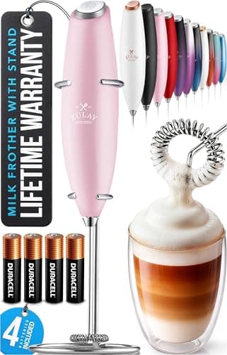 Image of Zulay Kitchen Powerful Milk Frother (4 Duracell Batteries Included) - Handheld Milk Frother Wand Drink Mixer for Coffee - Powerful Milk Foamer for Cappuccino, Frappe, Matcha & Creamer - Cotton Candy