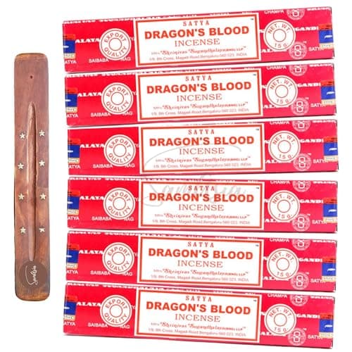 Image of Satya Nag Champa Dragons Blood Incense Sticks | x6 pack | with SAMASIA incense sticks holder | Used for Aromatherapy, Spa, Yoga, Weddings, Meditation, Healing, Positivity and Relaxation