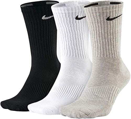 Image of Nike 3PPK Lightweight Crew,Unisex Adult Socks, Pack of 3,Multicolor(Grey Heather/Black/White),S