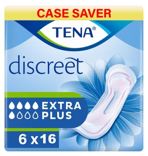 Image of TENA Lady Discreet Extra Plus, 96 Incontinence Pads (16 x 6 Packs) Individually Wrapped for Women with Medium-Heavy Bladder Weakness, Incontinence and Loss