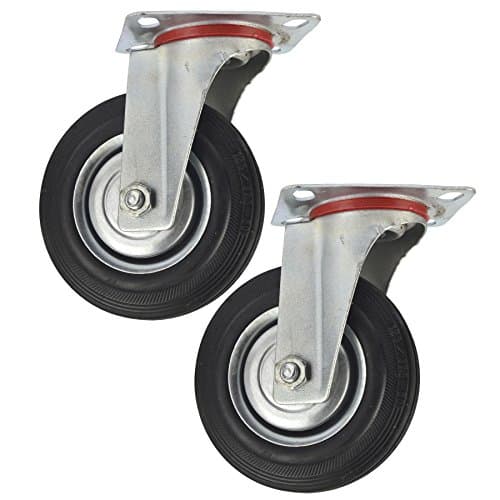 Image of 2 x 125mm Rubber Swivel Castor Wheels Trolley Furniture Caster