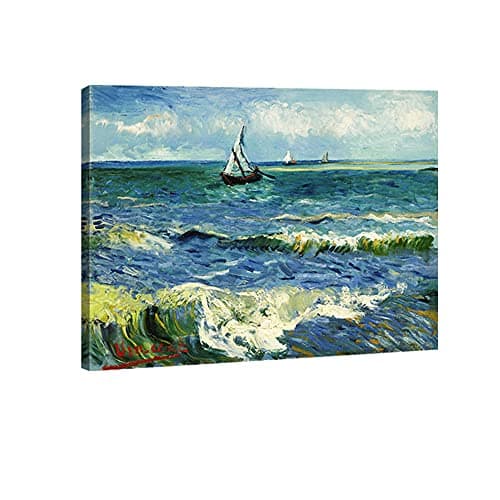 Image of Wieco Art - Seascape at Saintes Maries by Vincent Van Gogh Oil Paintings Reproduction Classical Giclee Canvas Prints Artwork Ocean Pictures Paintings on Canvas Wall Art for Bedroom Home Decorations