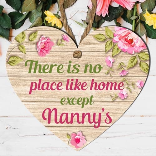 Image of Nanny Heart Plaque | "There's No Place Like Home Except Nanny's" | Gift for Nanny | Birthday | Mother's Day | New Nanny | Grandma | Nan Gift | Christmas | Best Nanny (Medium: 15 cm (H) × 13 cm (W))