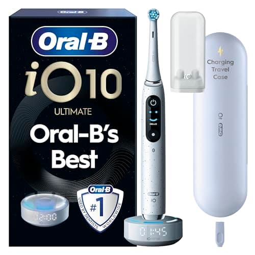 Image of Oral-B iO10 Electric Toothbrushes For Adults, Gifts For Women / Men, 1 Handle, 1 Ultimate Clean Toothbrush Head and Charging Travel Case, 7 Modes, 2 Pin Plug, Stardust White, Oral B IO Toothbrush