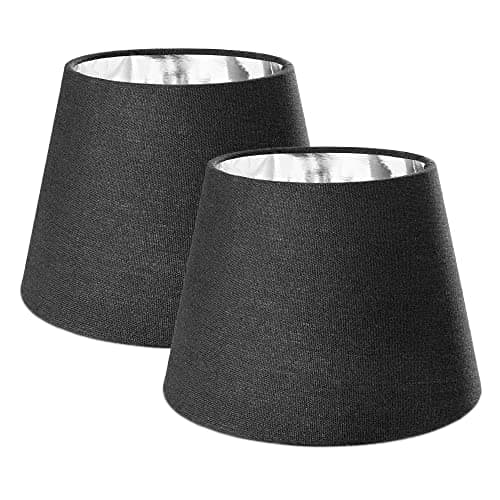 Image of Navaris Table Lampshade - Set of 2 - Tapered Lamp Shades for E27 Light - Pair of Contemporary Modern Lampshades - Black Linen with Silver Inner Lining