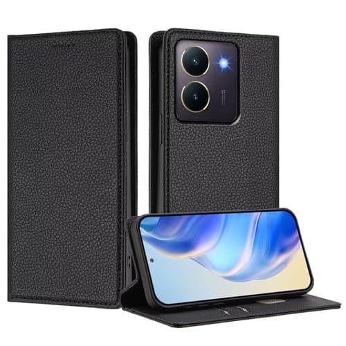 Image of Compatible with vivo Y36/Y27S 4G Case, Kickstand Flip Leather Wallet Book Case with Card Slots Shockproof Magnetic Closure Protective Phone Case Cover - Black