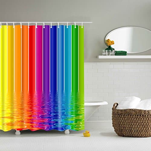 Image of StoneMaxi 180x180cm Bathroom Shower Curtain, 100% Polyester Fabric Waterproof Anti-Mould Proof Mildew Resistant, Washable, Quick-Drying, with 12 Pcs Hooks (72 x 72 Inch) (Rainbow)