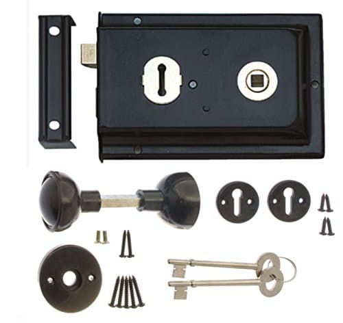 Image of Rim Lock & Handle Set 6 x 4" Sashlock with Knobs - Black