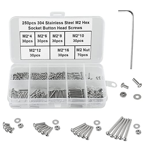 Image of FandWay 250Pcs M2 Bolts and Nuts Set,Button Head Machine Screws ISO 7380 Allen Screws, 304 Stainless Steel Hex Bolts and Washers Set Fully Threaded With 1 Allen Keys.