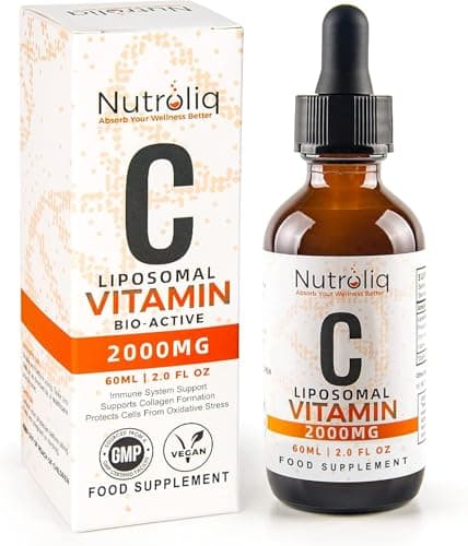 Image of Nutroliq Liposomal Vitamin C Liquid Drops - Vegan Supplements for Men & Women's Health - Helps Boost Immune System - Quick-Absorbing, 2000mg Per Serving, Natural Orange Flavour - 60ml Glass Bottle