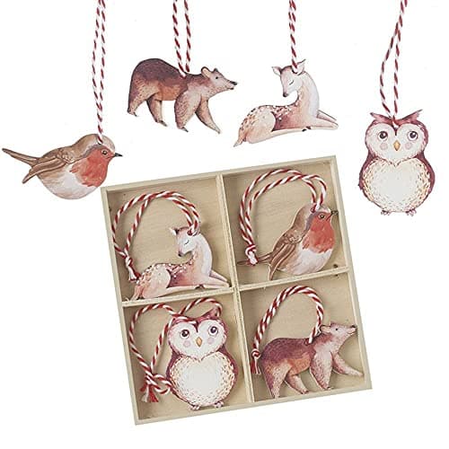 Image of Heaven Sends 8 Woodland Animals Christmas Tree Decorations, Boxed Hanging Festive Decorations, Festive Wooden Novelty Baubles, Boxed Set Gift
