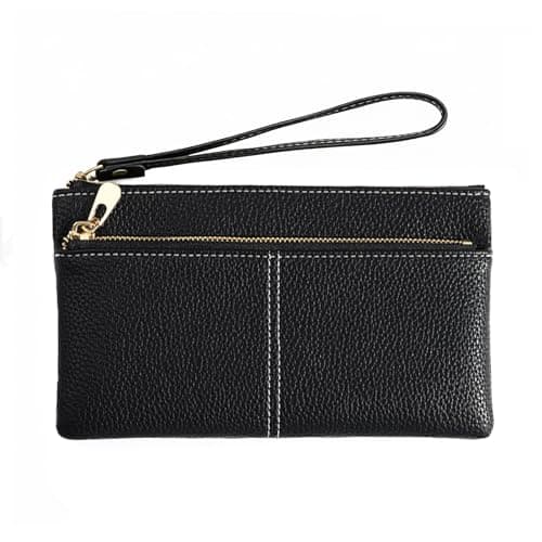 Image of LJCZKA Leather Wristlet Clutch for Women Wristlet Purses Wallet Ladies Handbags Cellphone Credit Card Holder Wallet with Wrist Strap (Black)