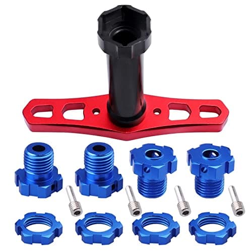 Image of Hobbypark Aluminum 17mm Hex Hubs and Nuts (Splined) & Wheel Wrench for E-Revo/Revo 3.3 / E-Maxx/Summit/T-Maxx/Slayer Pro 4X4 RC Cars Trucks (Navy Blue Hubs)