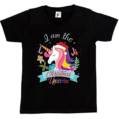 Image of Fancy A Snuggle I Am The Christmas Unicorn Decorations Candy Cane Gingerbread Kids Girls T-Shirt Black 7-8 Year Old