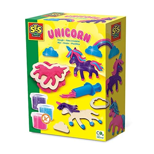 Image of SES Creative 00410 Dough - Unicorns neon Glitter - Fun Activity for Parents of Young Children, Age 3+