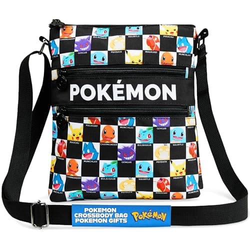 Image of Pokemon Shoulder Bag for Kids & Teens, Pikachu Anime Cross Body Bag for Travel Holiday & School, Small Bag for Phone & Wallet, Anime Gifts for Kids (Black/Multi)