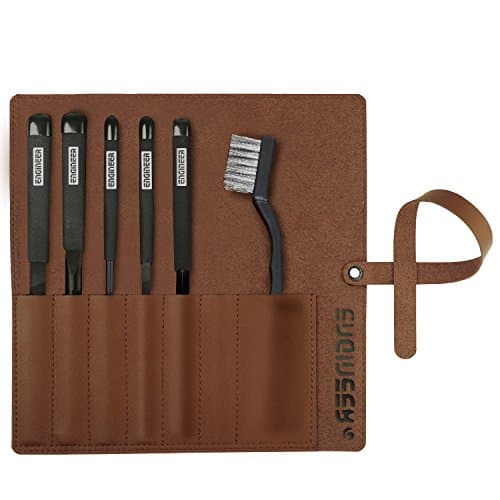 Image of Engineer TFS-10 Jet Black File Set, Medium, Set of 5, Exclusive Leather Case Included