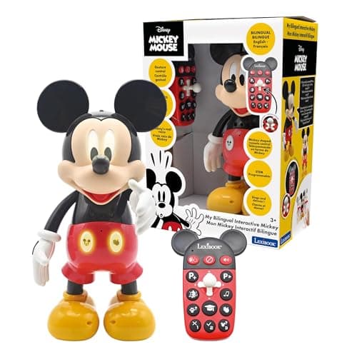 Image of LEXIBOOK - Disney - Bilingual Mickey Robot - English/French, 100 educational quizzes, light effects, dance, programmable, articulated, Black/red - MCH01i1LXB