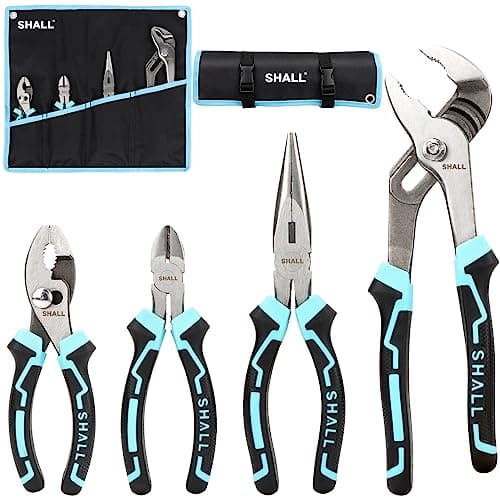 Image of Shall 4-Piece Pliers Set, Pliers Tool Set, 6-inch Side Cutters, 8-inch Needle-Nose Pliers, Two-Tone TPR Handle, Roll-Up Storage Case Included
