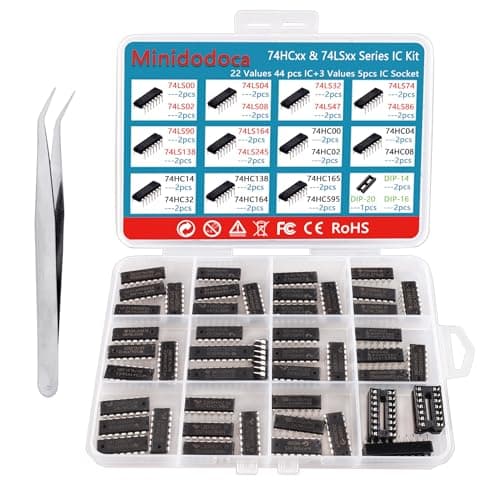 Image of 49Pcs 25 Types 74HCxx and 74LSxx Series Logic IC Assortment Kit & IC Socket,Minidodoca Logic IC Series Shift Output Registers、Transceiver、Decade Counters、Multiplexer/Decoders、Hex Inverters IC chip