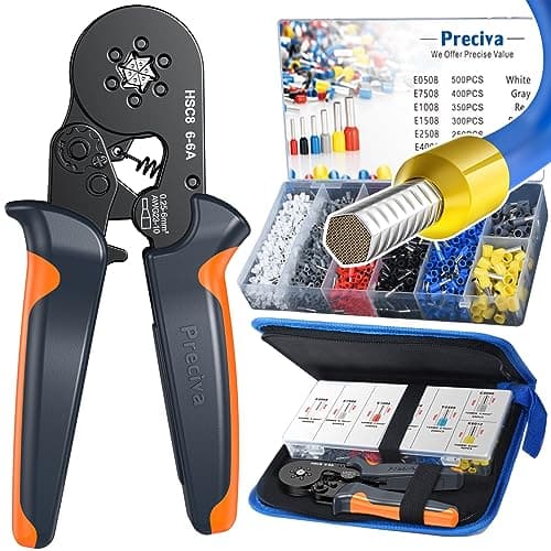 Image of Preciva Ferrule Crimper Plier Set, 0.25-6mm²/AWG23-10 Self-Adjustable Ratchet Bootlace Terminal Crimping Tool, Electrical Ferrules Wire Crimp Toolkit with 1900 Cable End Sleeve Connectors